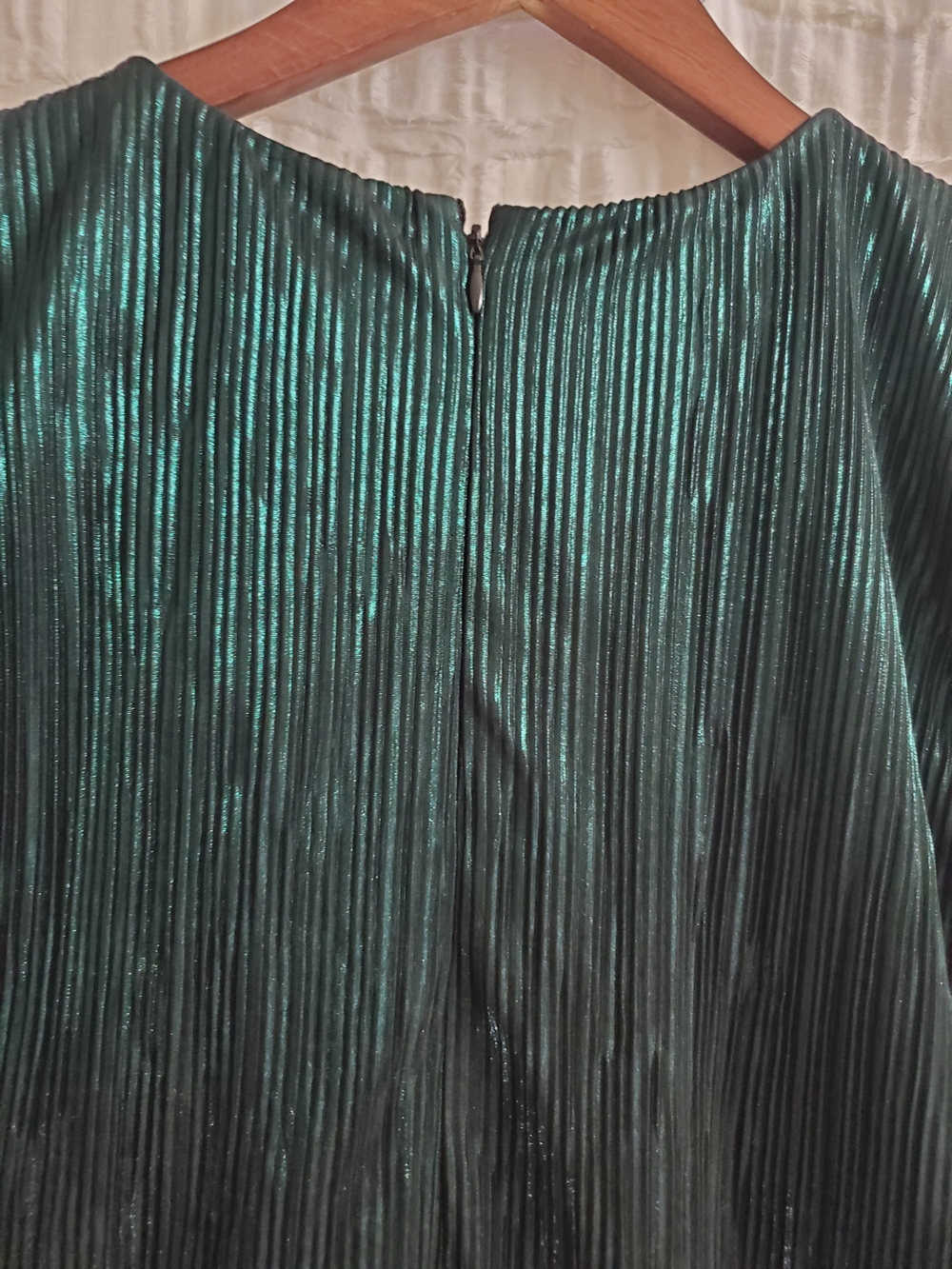 DKNY Emerald Green Metallic Ruched Handkerchief Hem Dress - Picture 12 of 12
